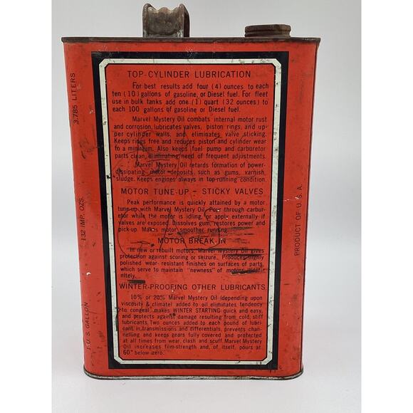 Marvel Mystery Oil 1 gallon can - Early Spout Metal Can before danger labeling - Picture 3 of 5